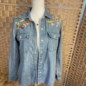 Ralph Lauren Blue Denim Jacket with Floral Embroidery